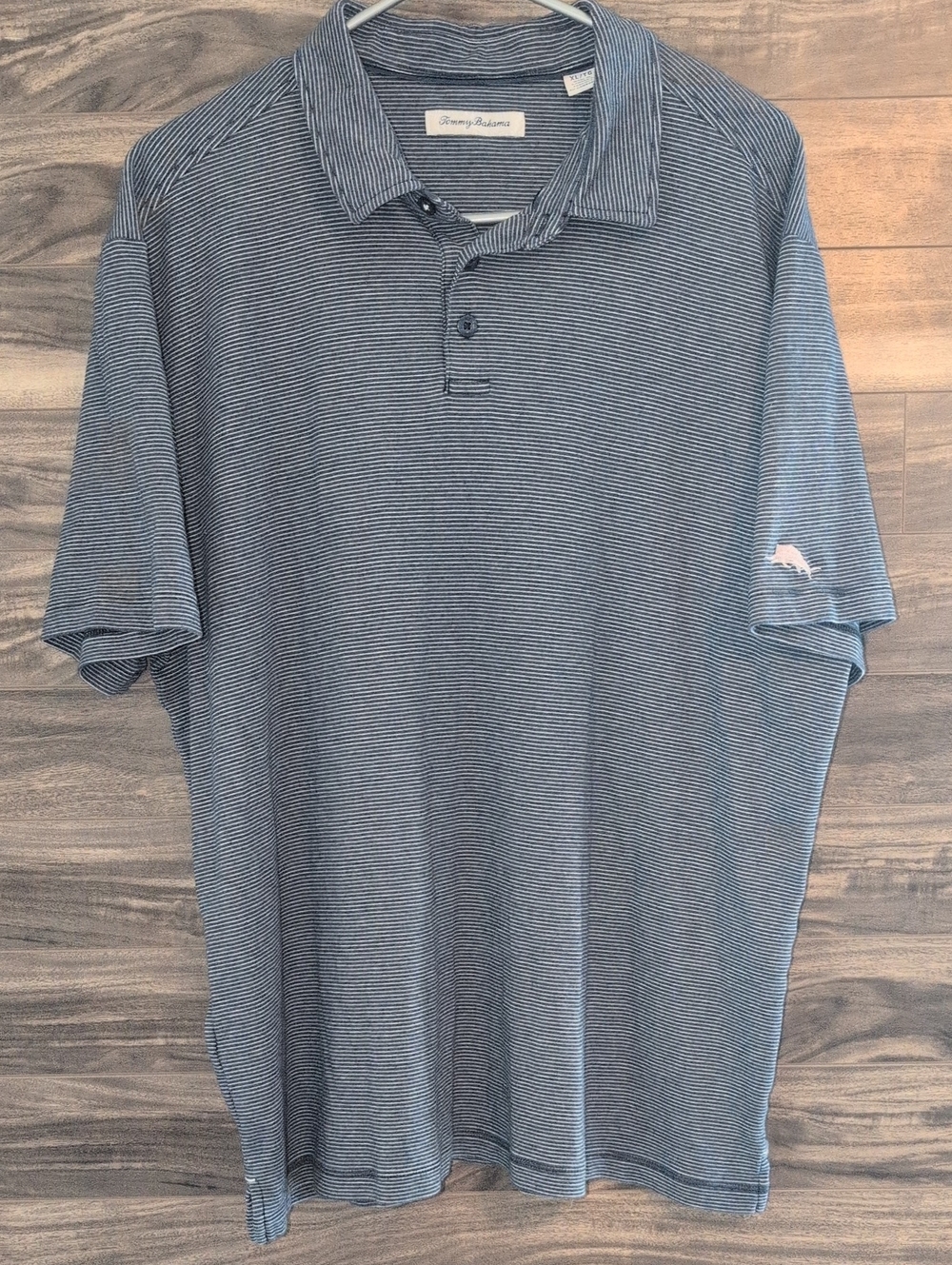 Tommy Bahama Men's Micro Striped Polo Shirt Navy Blue / Gray Cotton Size XL